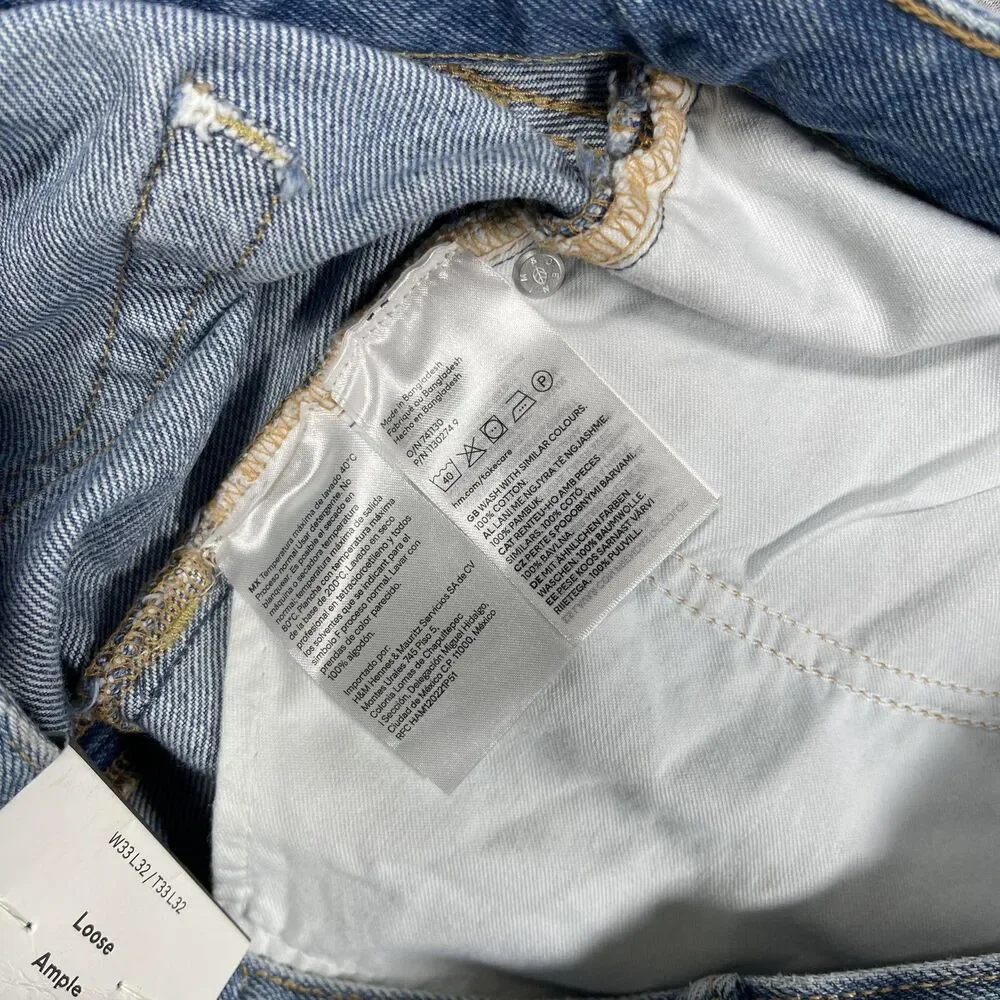 NWT H&M Jeans Mens 33x32 Blue Light Wash Loose Relaxed Straight Skater Y2K